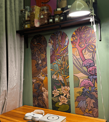 Art Nouveau triptych mural for a natural dye workshop