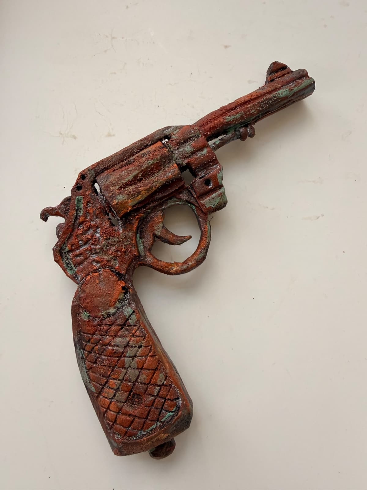 Handcrafted aged revolver prop